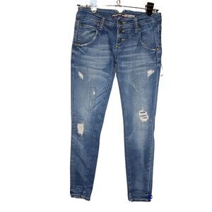 Please denim Italy skinny jeans X small heart logo cotton elastane blue stretchy